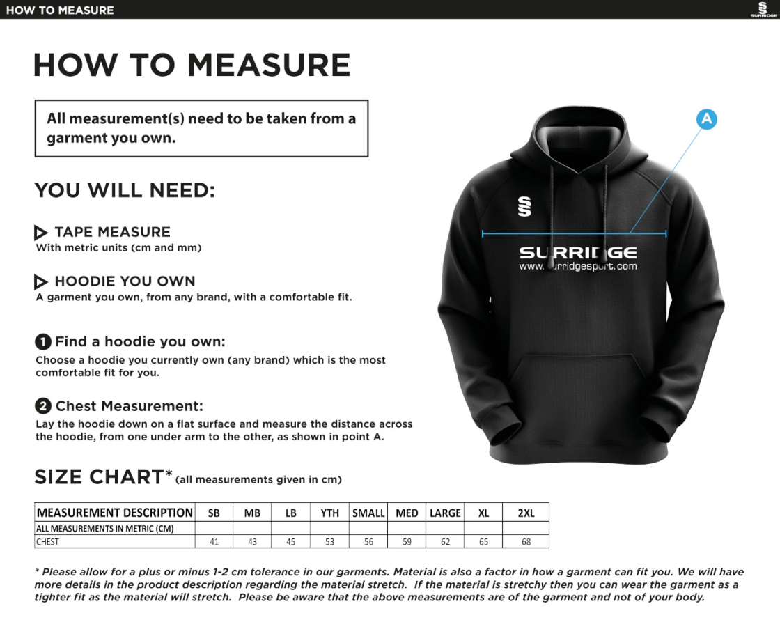 Kidlington CC - Blade Hoodie - Size Guide