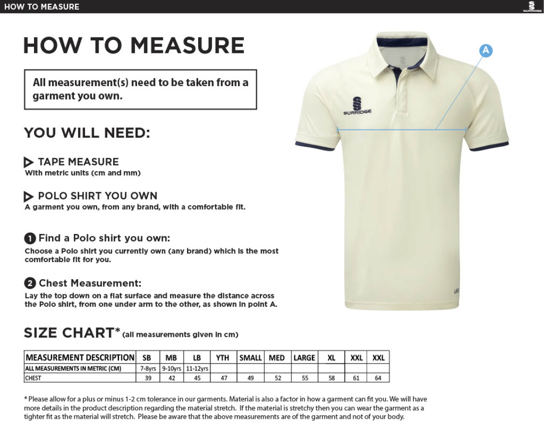 KIDLINGTON CC - Dual Cricket Shirt Short Sleeve - Men's Fit - Size Guide