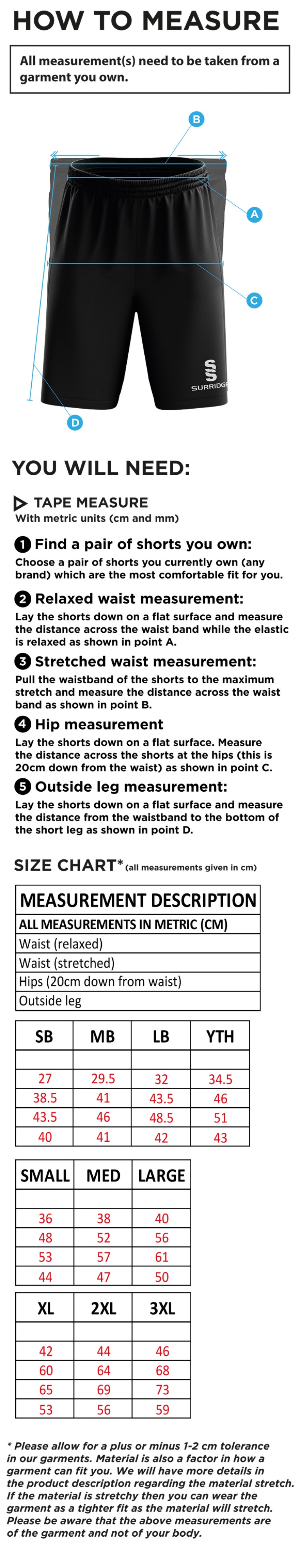Kidlington CC - Blade Shorts - Size Guide