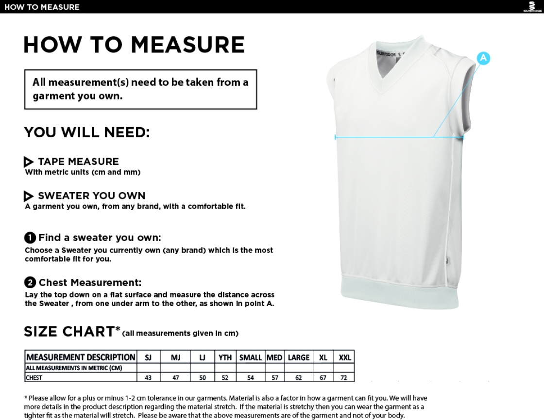 Kidlington CC - Dual Sleeveless Sweater - Size Guide