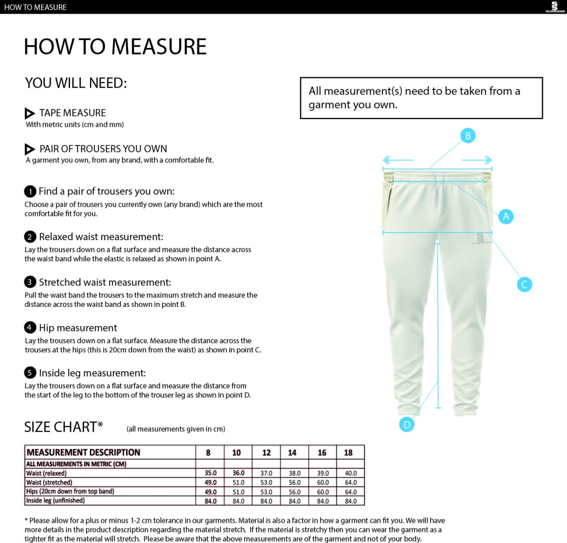 KIDLINGTON CC - Ergo Playing Pant - Women's Fit - Size Guide