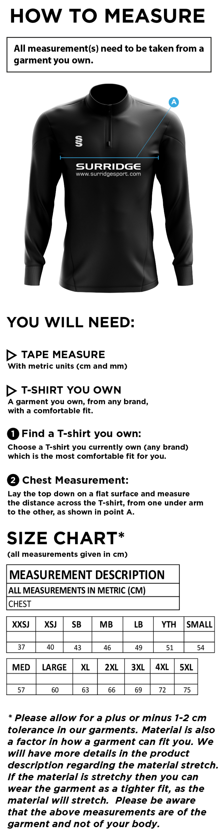 Kidlington CC - Blade Performance Tops - Size Guide