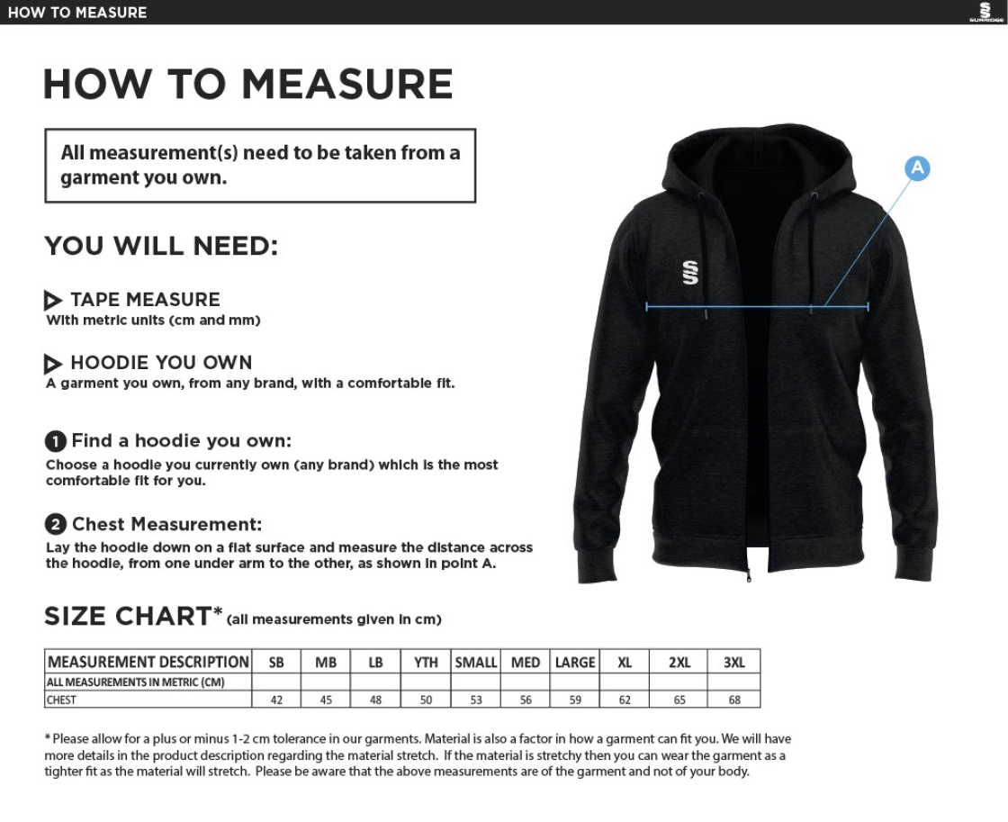 KIDLINGTON CC - Dual Full Zip Hoody - Size Guide