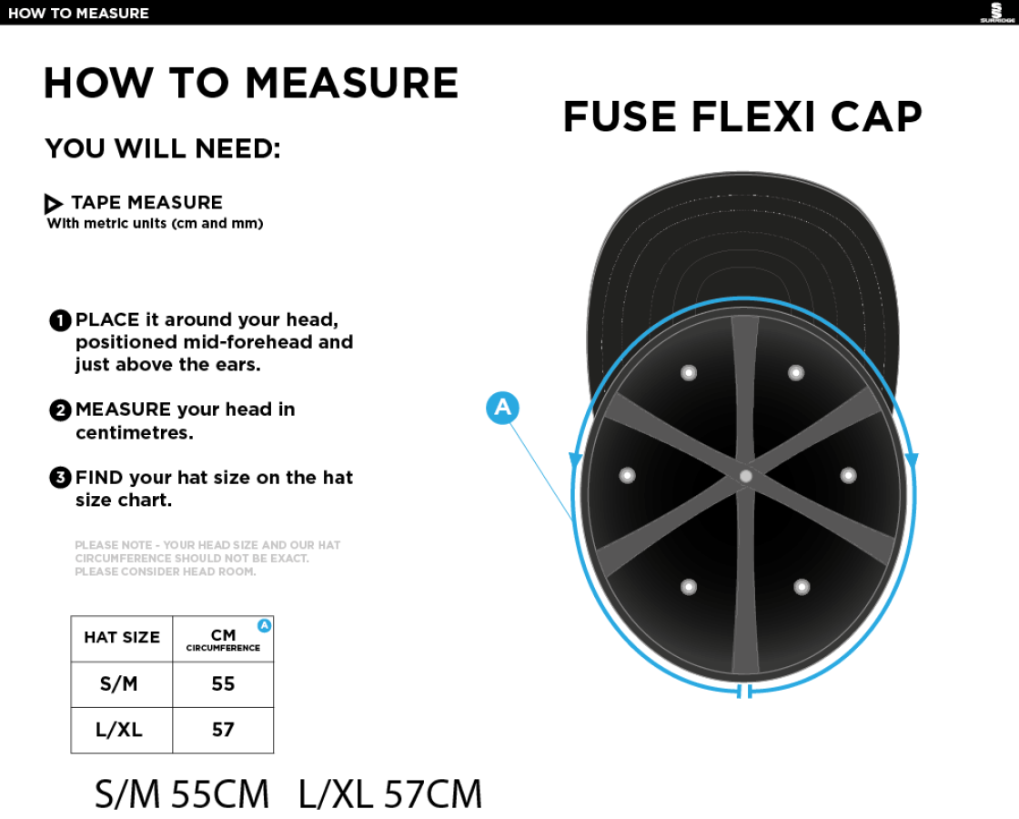 KIDLINGTON CC Fuse Flexi Cap - Navy - Size Guide