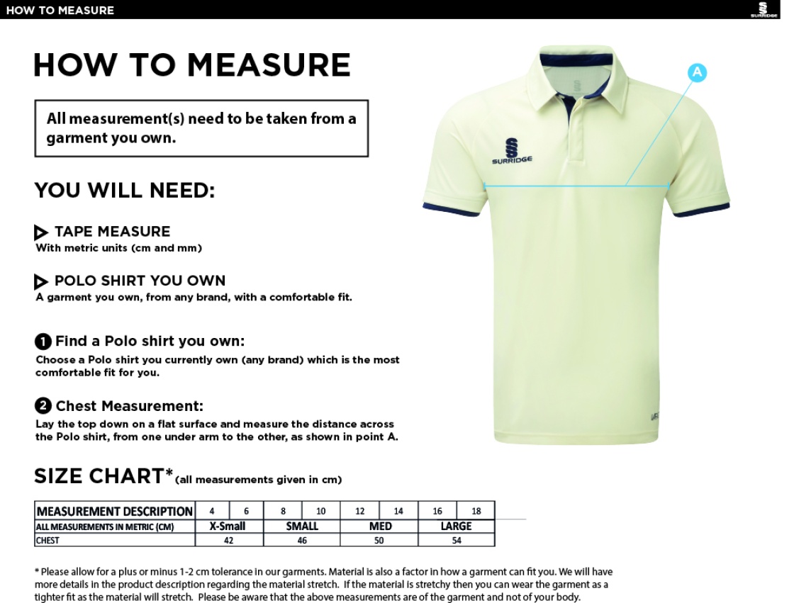 KIDLINGTON CC - Dual Cricket Shirt Short Sleeve - Womens Fit - Size Guide