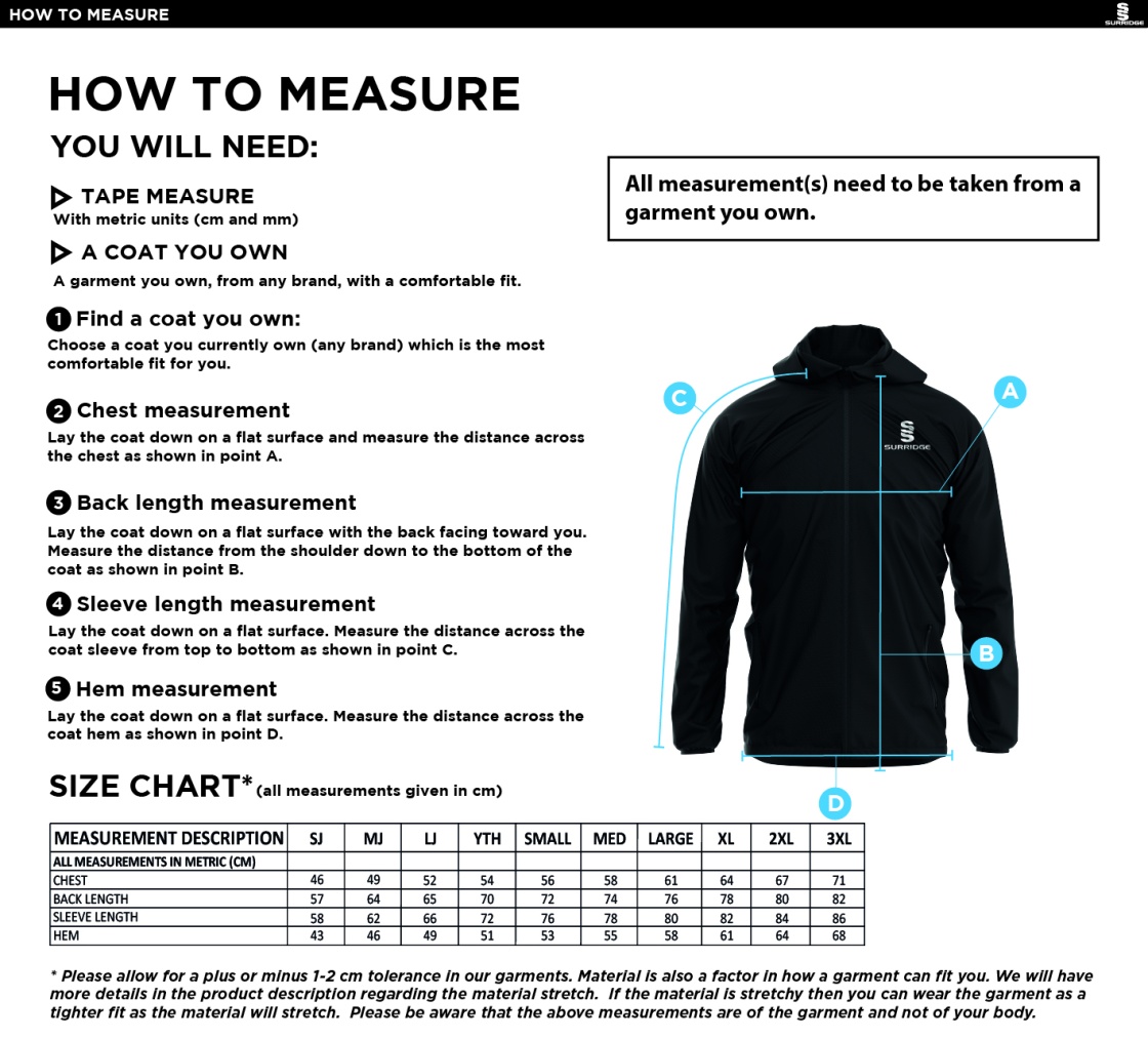 KIDLINGTON CC Dual Elite 1/4 Zip Hoody / Rain Jacket : Navy - Size Guide